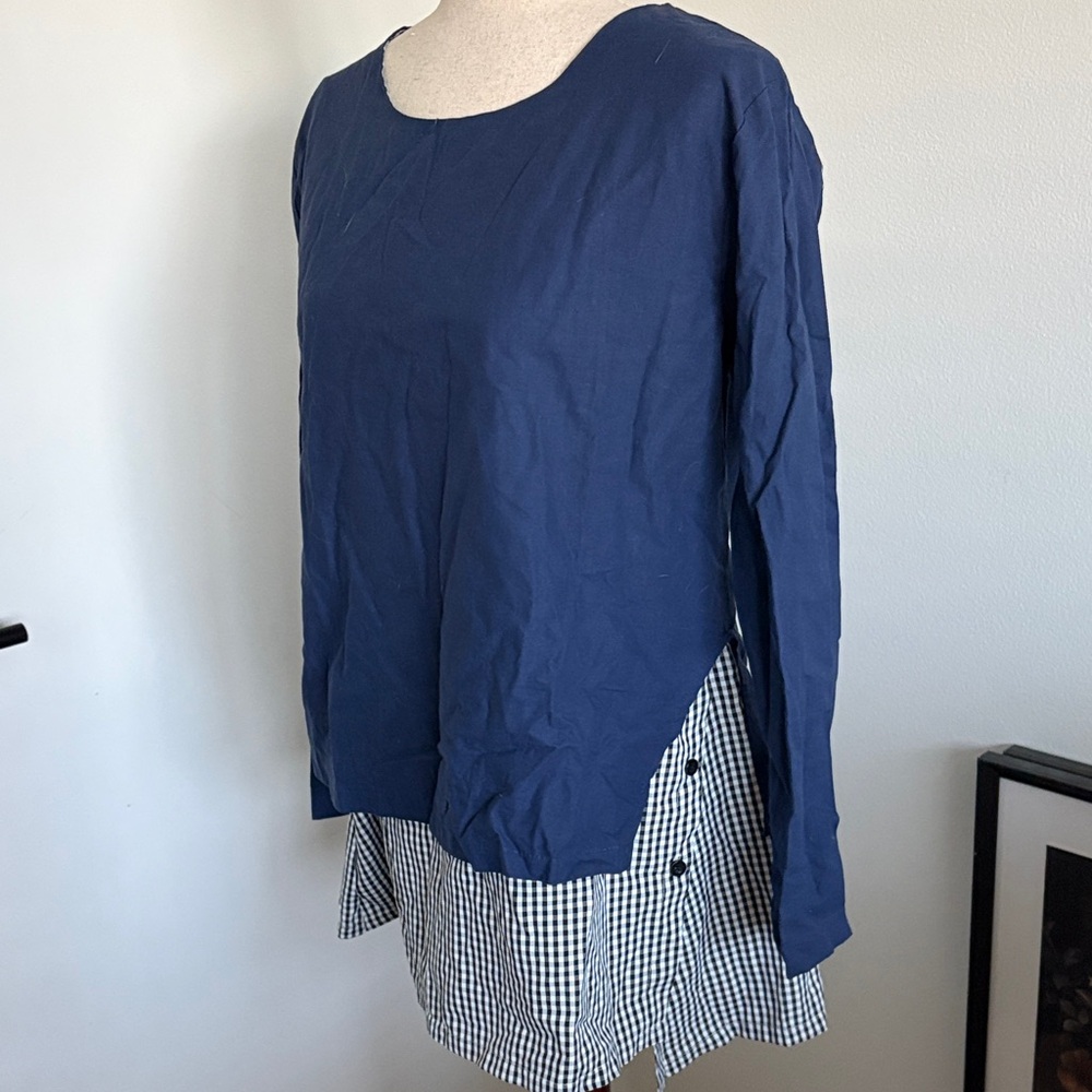 Relaxed Navy Long-Sleeve Layered Tunic Top